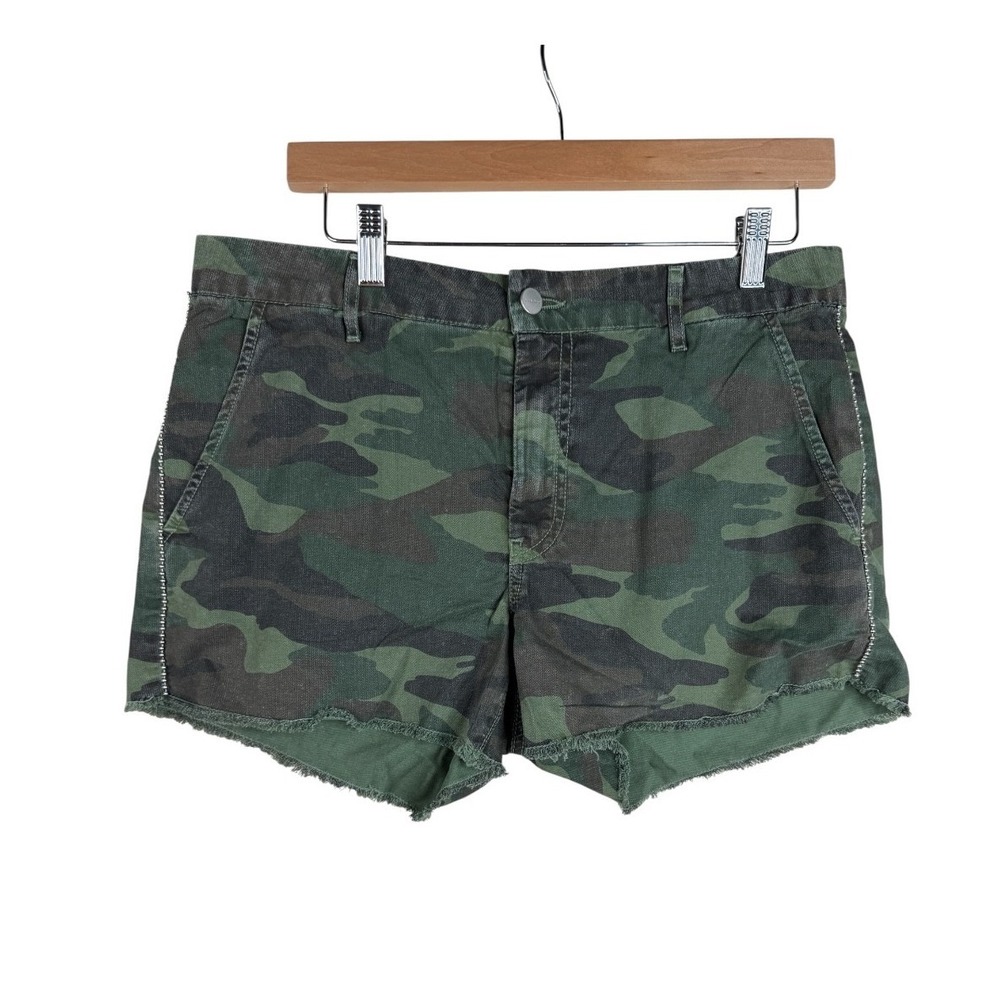 Sundry Womens Camo Print Shorts Size 29 Raw Hem Green Side rhinestone detail